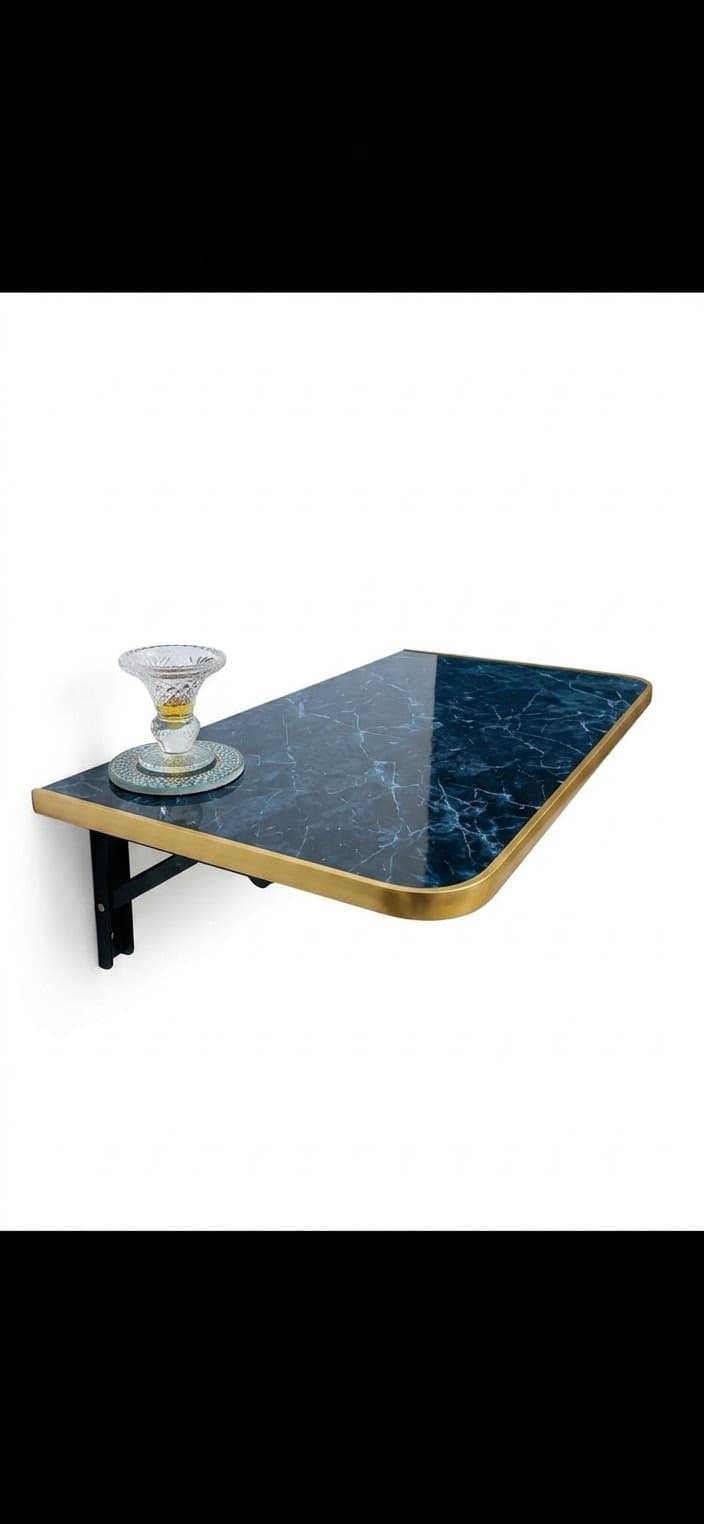 Table Murale Pliable Effet Marbre Noir