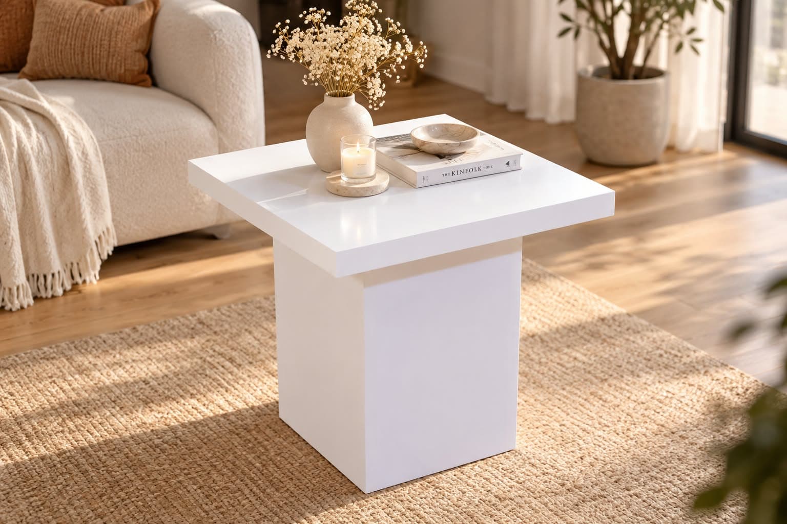 Table d'Appoint Carrée Design Minimaliste 50x50 cm Blanc